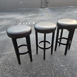 3 Wooden Padded Bar Stools 