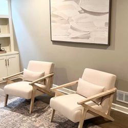 Century Modern Chair with Wood Frame, Upholstered Armchair with Waist Cushion