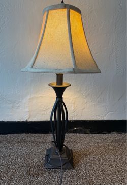 Bronze Table Lamp with Thick Cloth Shade  ~25” Tall ~11.5” Diameter - p/u Castle Shannon