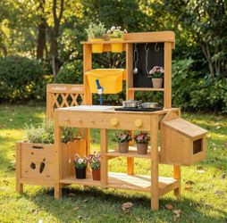 Wooden Mud Kitchen for Kids, Outdoor Play Kitchen with Real Running Water Sink, Mud Table, Gravity Water Tank, Planting Box, Critter Observation Box,