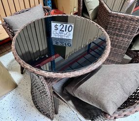 New - 4-Piece Outdoor Patio Wicker Bistro Set – Glass Table & Cushioned Chairs