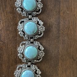 Vintage Turquoise Wide Link Bracelet 