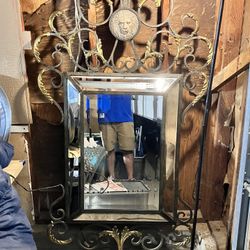 Wrought Iron and Brass Mirror 