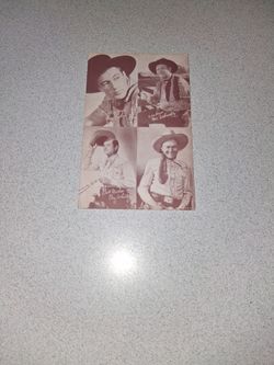 RARE VINTAGE WESTERN MOVIE ACTOR MULTI VIEW ARCADE CARD FEATURING GARY COOPER,  MAX TERHUNE, RAY WHITLEY AND TEX RITTER