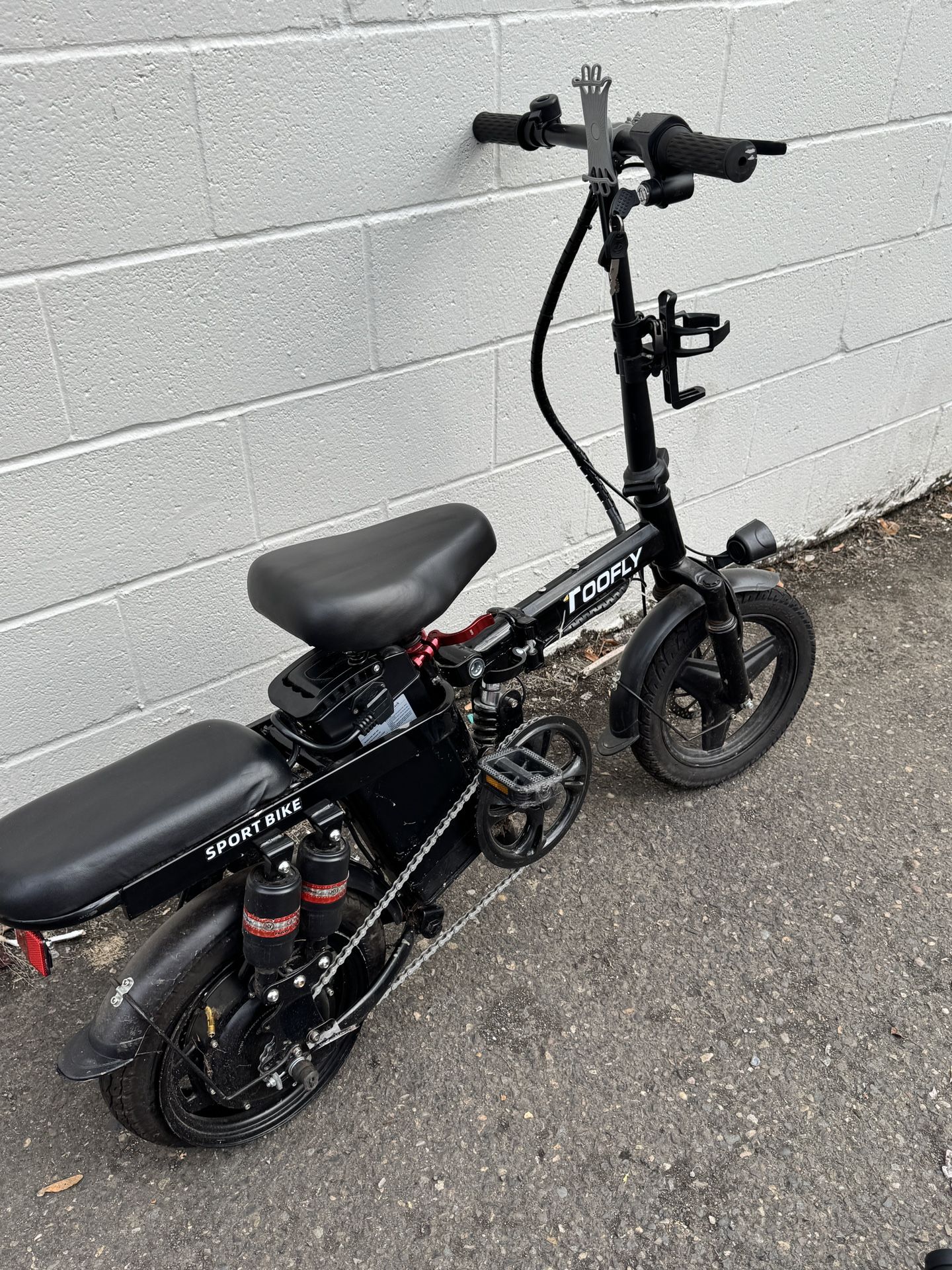 Black Electric Tandem Folding Bike Needs New Tires Otherwise Perfect