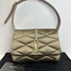 NEW SAINT LAURENT LE 5A7 SHOULDER HOBO BAG IN QUILTED MOUSE SILK W/GOLD YSL  New, authentic and absolutely stunning Saint Laurent bag. With price tag,