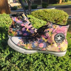 Womans Flowered Converses Size 10