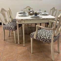 White Rustic Wood Table With Chairs!