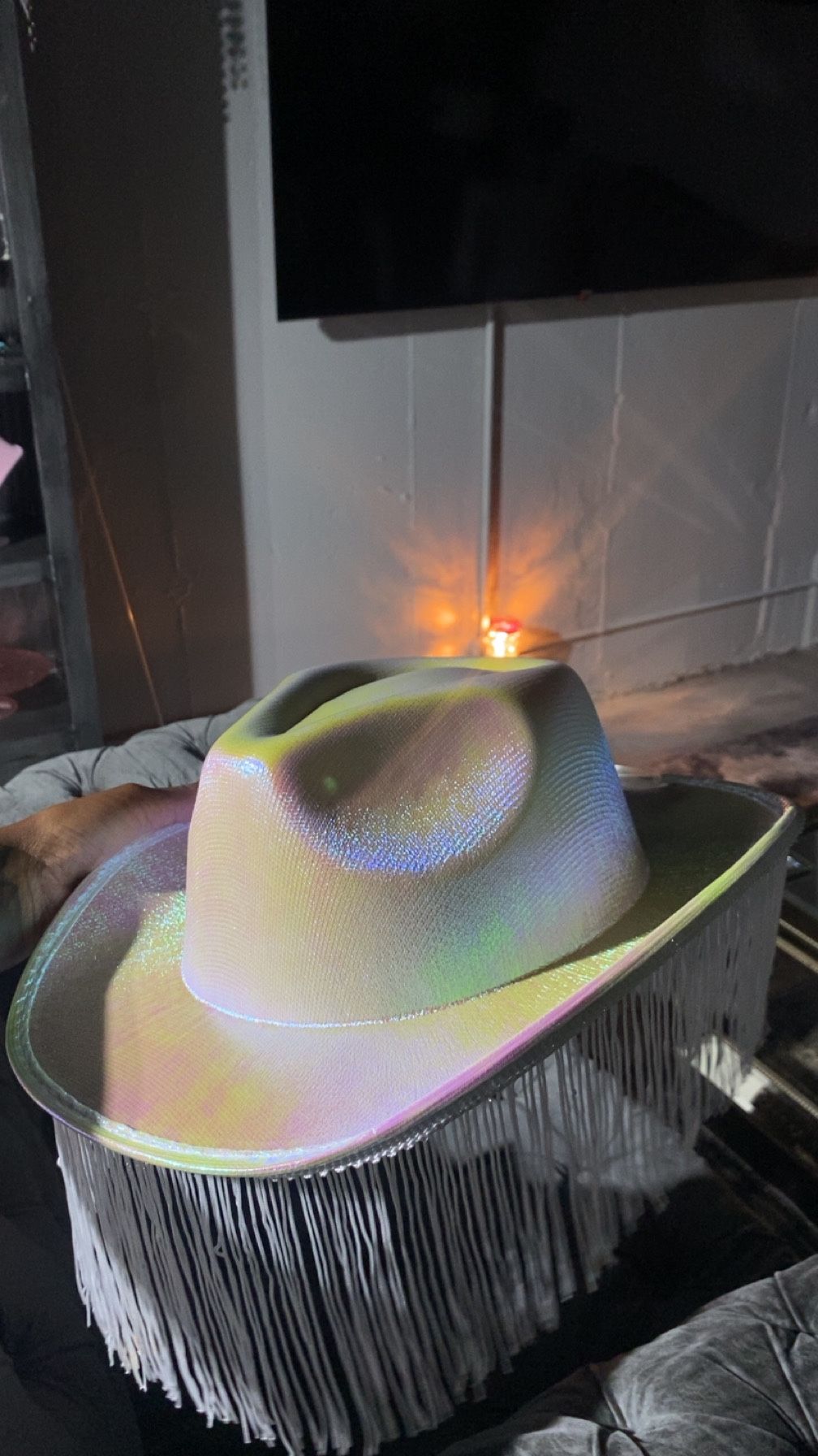 Brand New Iridescent White Cowgirl Hat W/ Fringe