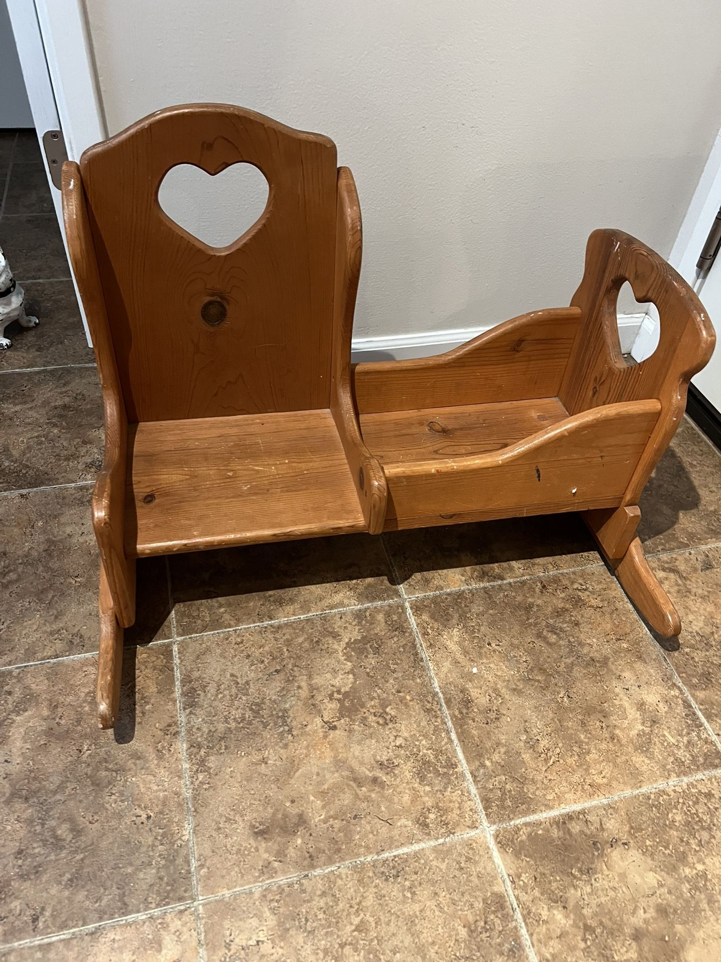 WOOD EASTER BASKET ROCKER BABY CRADLE HEART CUT OUT