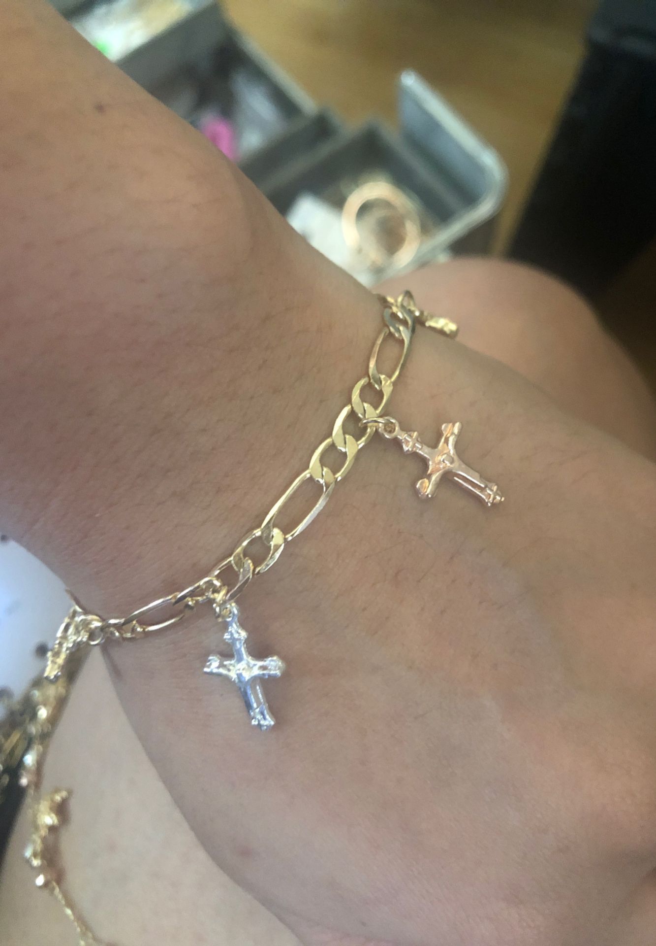 Tri tone cross charms bracelet