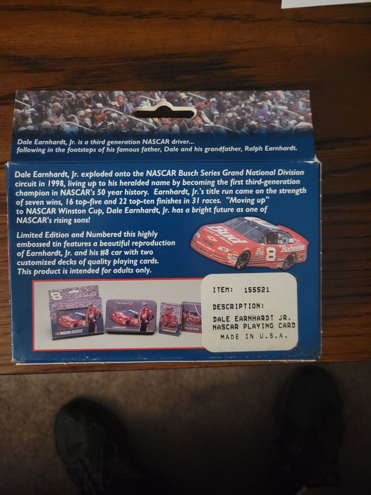 Dale Earnhardt JR Budwoeser Car Playing Cards In Collectable Tin