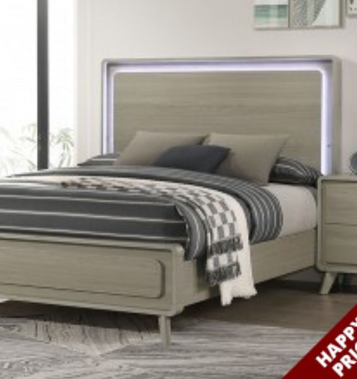 Grey Bed With LED Lighting - Queen Bed $299 / King Bed $350