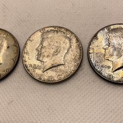 3 X KENNEDY HALF DOLLARS  2 1967 And 1 1966  40% Silver