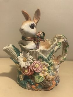 Fitz & Floyd Classics Woodland Spring Bunny Teapot Retired 3 P NIB