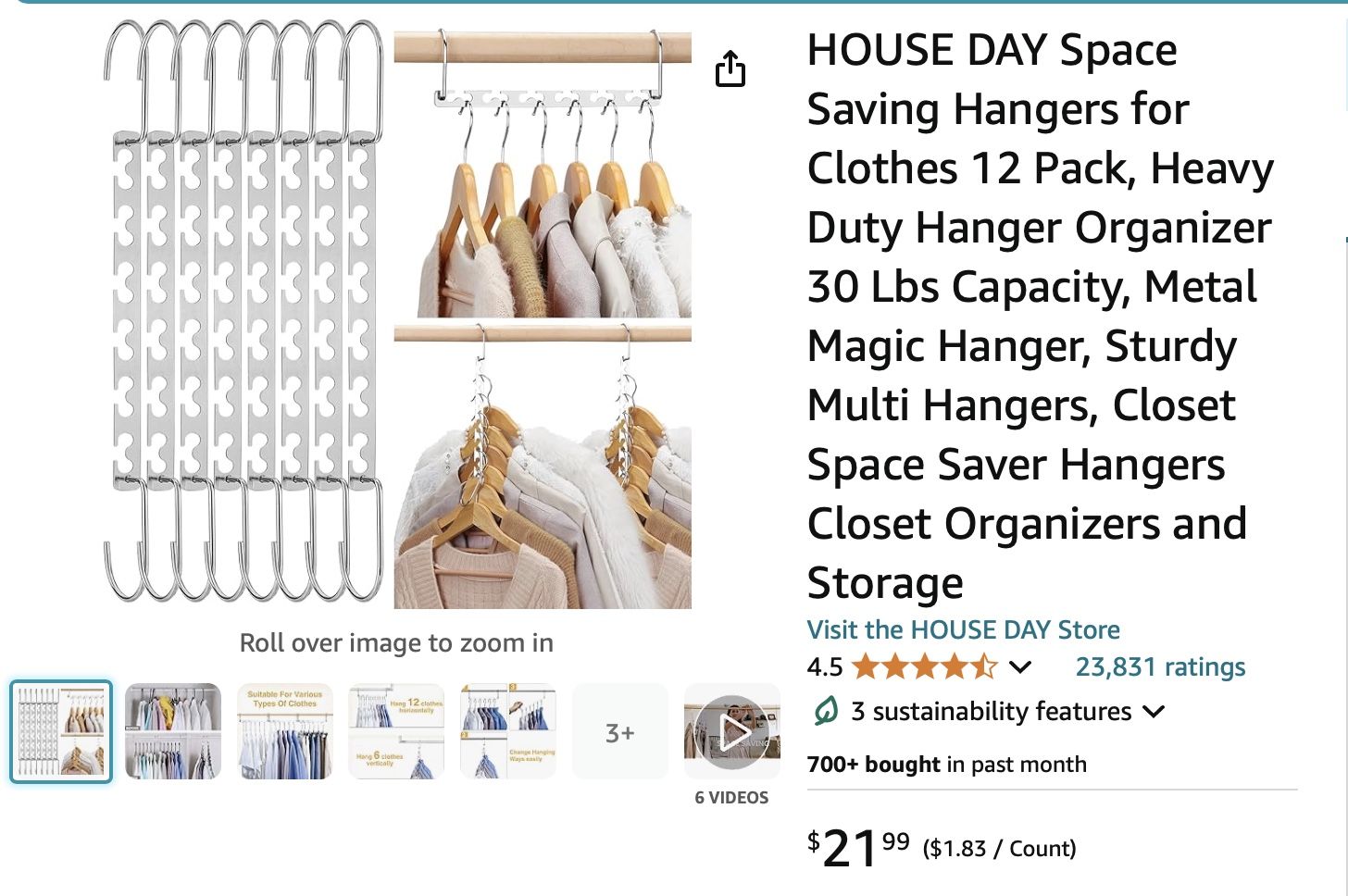 Space Saving Hangers for Clothes 12 Pack, Heavy Duty Hanger Organizer 30 Lbs Capacity, Metal Magic Hanger, Sturdy Multi Hangers, Closet Space Saver Ha