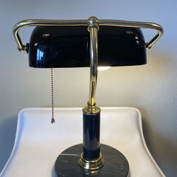 Vintage Antique Bankers Lamp Desk Table Lamp Glass Shade Black