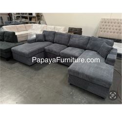 New Grey 120”L Double Chaise Sectional Sofa, Corduroy Sectional, U-Shaped Sectional, Grey Sectional With Chaise, Soft Plush Sectional,Sofa,Sectional C