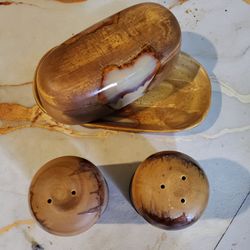 Sango "Splash" Stoneware Butter Dish & Salt/Pepper Shaker Set