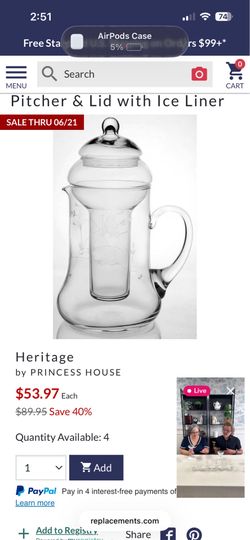 Heritage princess house pitcher