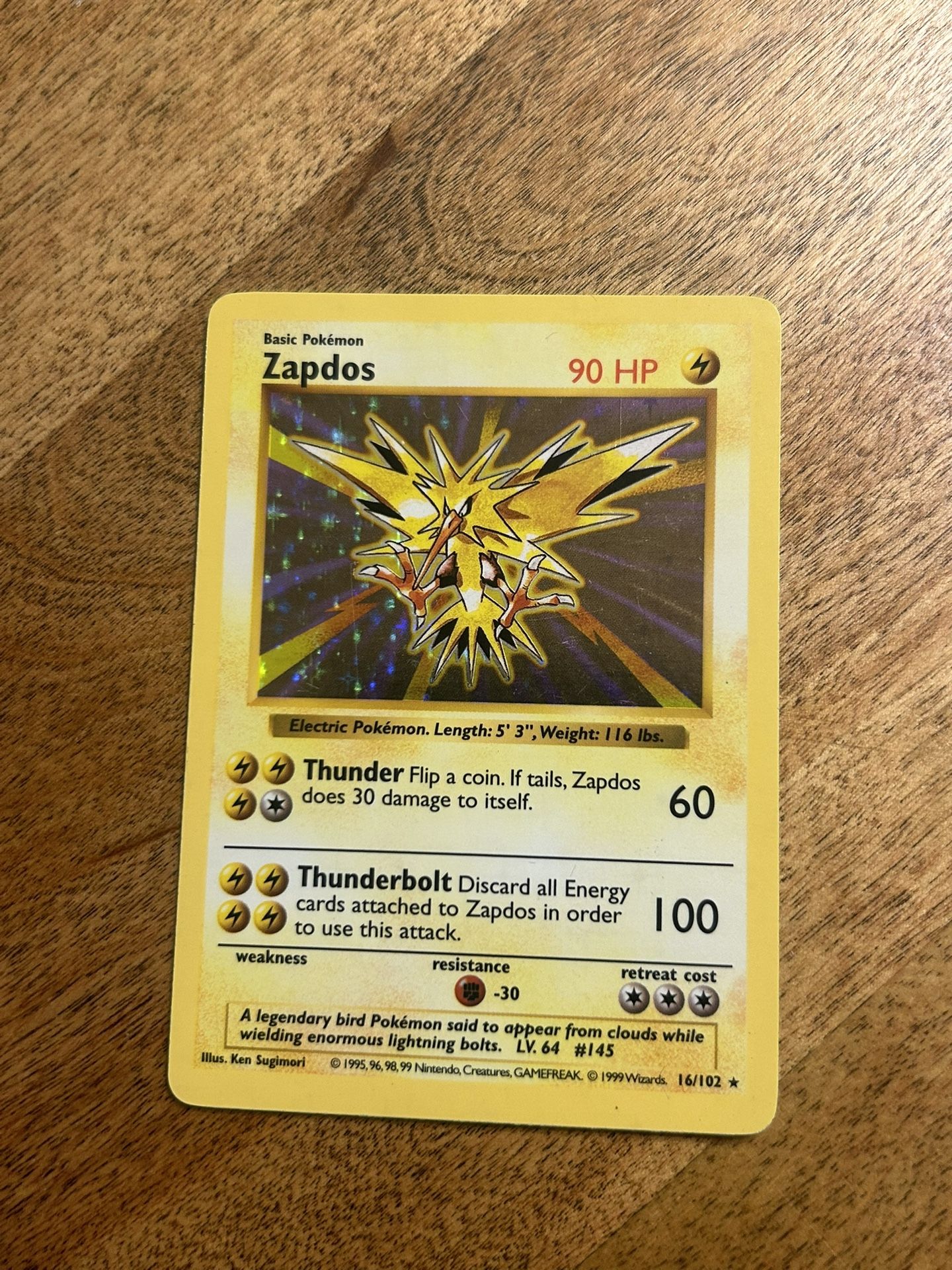Pokémon Card Base Set Zapdos Shadowless 