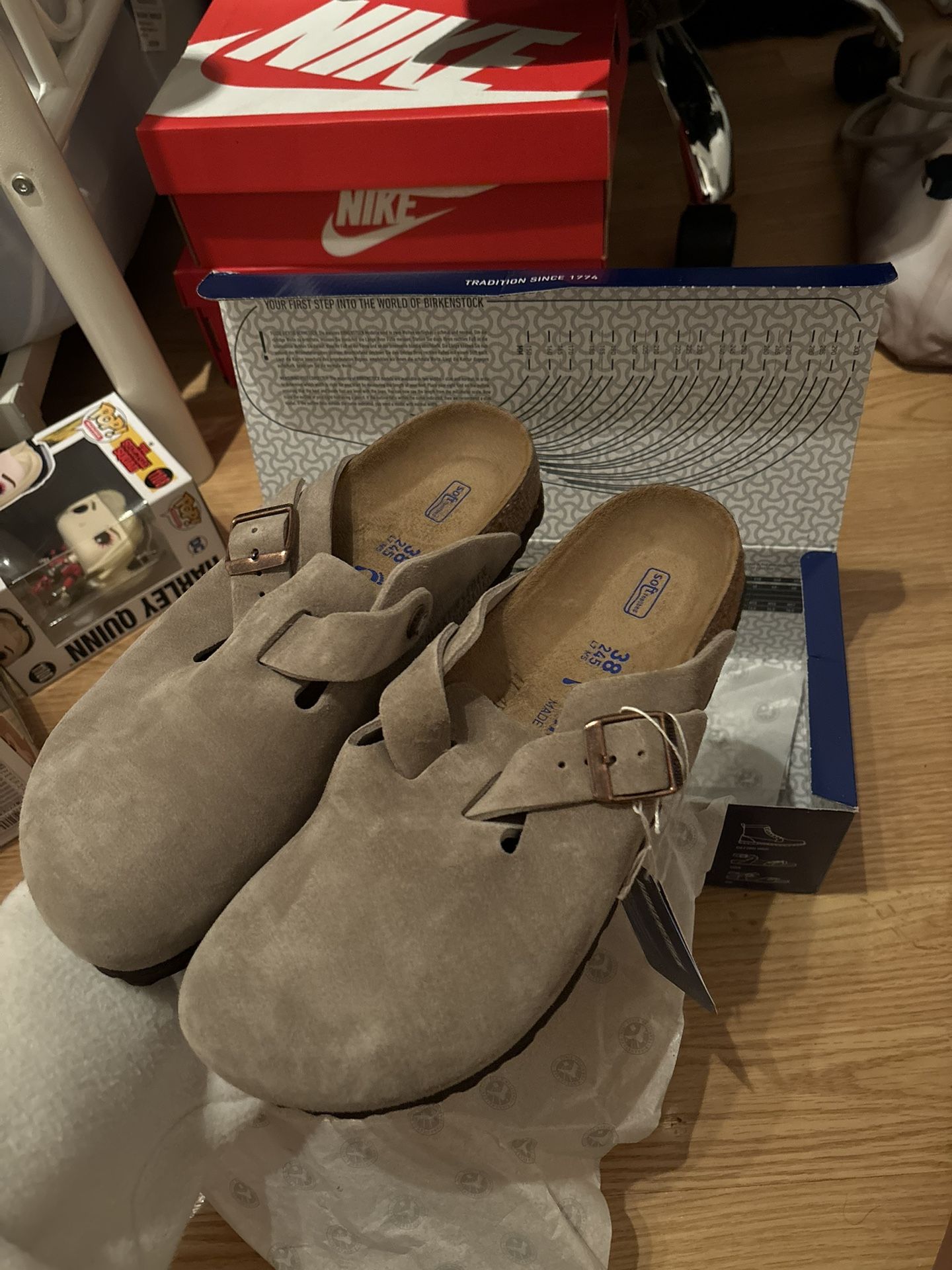 Birkenstocks Boston Soft Bed Suede Leather In Taupe
