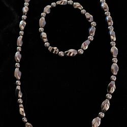 Hematite Beaded Stretch Bracelet and Necklace with
Magnetic Clasp (20.00 Inches) in Silvertone