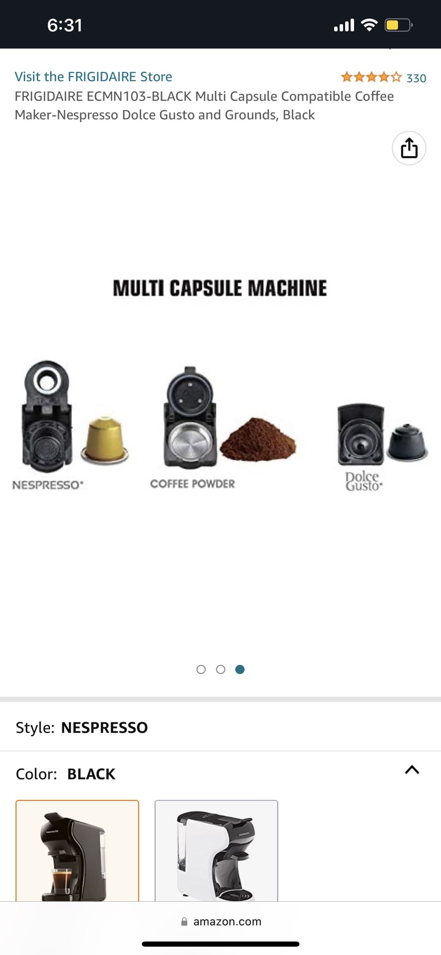 Frigidaire Frigidaire ECMN103-BLACK Multi Capsule Compatible Espresso Coffee  Maker; Black ECMN103-BLACK