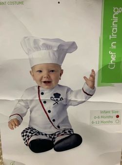 Chef infant fits sizes 0/3 and 3/6 month costume includes top, pants and hat - worn once like new