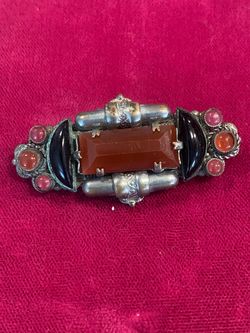 Vintage ArtDeco silver tone Cornelian stones bro je