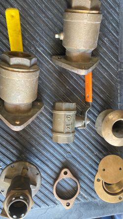 Marine ship brass -1 1/2 Apollo sea flange valves  - 2 inch vintage marine water deck fill plate - .