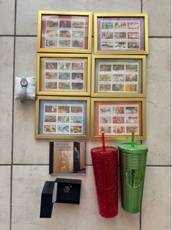 Disney Lot, framed stamp art, tinker bell watch, music
