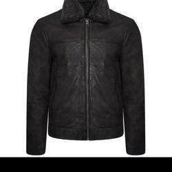 Barneys Originals Real Leather Trucker with Removable Shearling Collar Jacket BK Size L