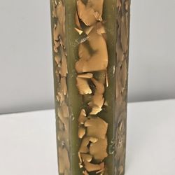 Vintage Hallmark Green With Gold Leaf 9" Pillar Candle MCM Unburned 9x3 1970s