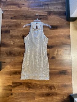 Hollister brand Beige Sequin Mini Dress with Open Back