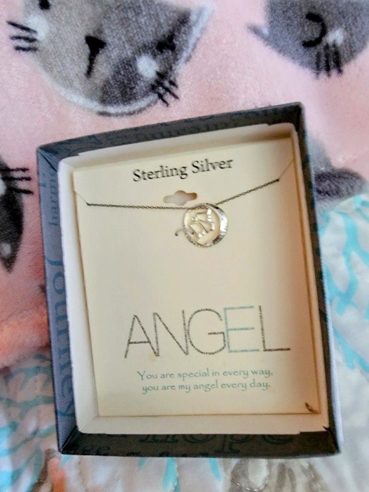 Brand New Womens Angle Sterling Silver Necklace 