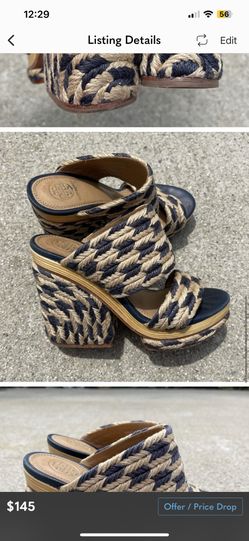 Tory Burch Lola Wedge jute Slides Navy Size 5