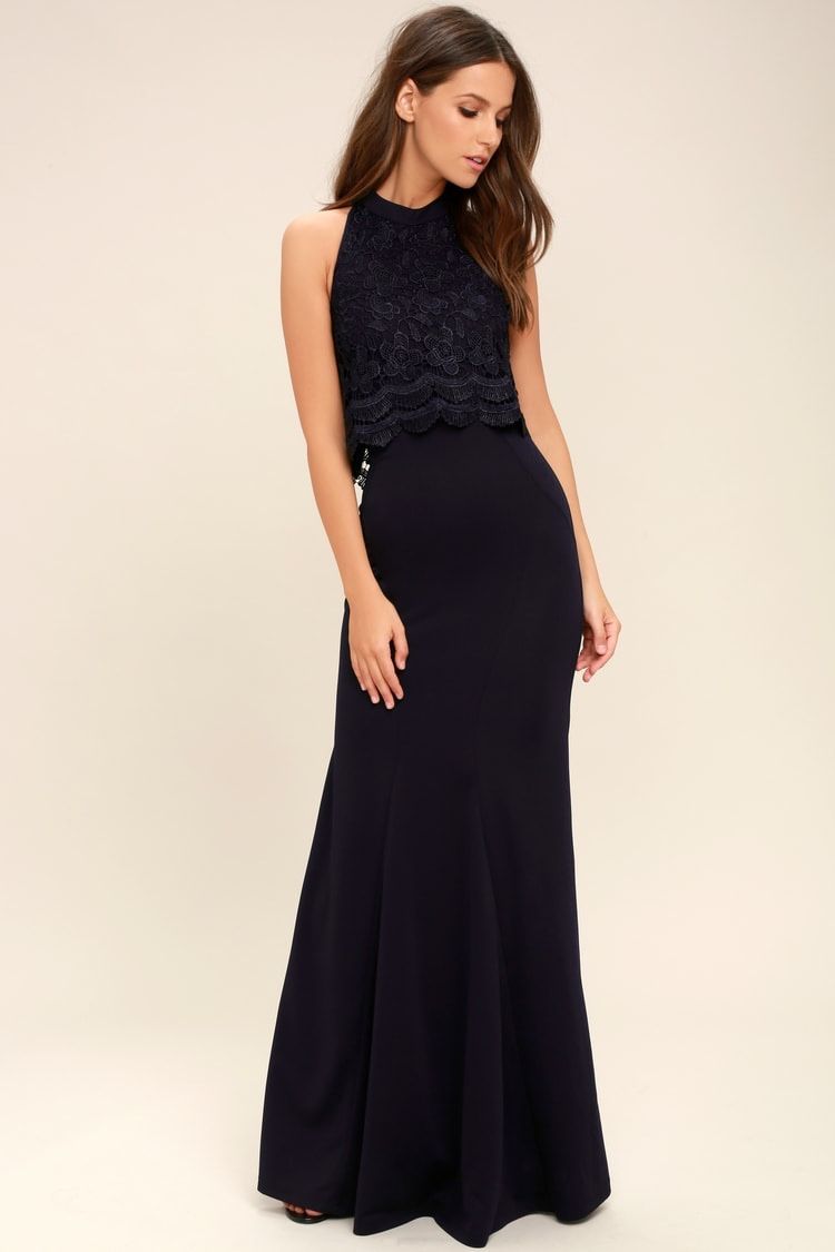 Lulus Sociable Navy Halter Maxi Dress