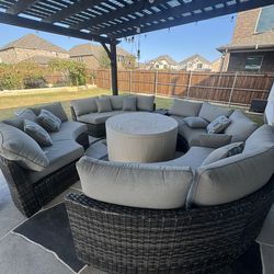 Round Outdoor Wicker Sectional Patio Set