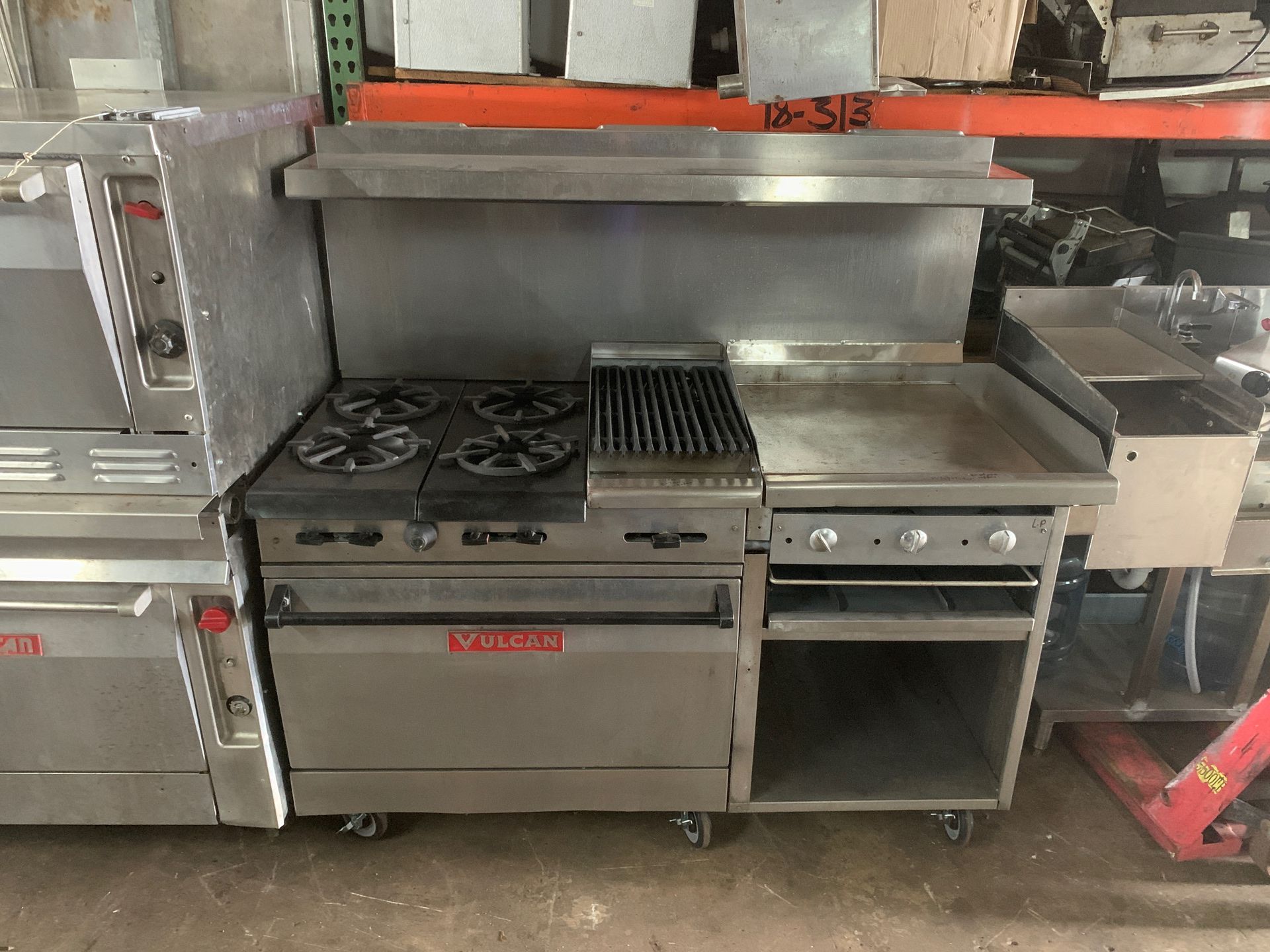 USED VULCAN 4 BURNER GAS OVEN STOVE WITH 12” CHARBROILER & 24” GRIDDLE *NEW & USED RESTAURANT EQUIPMENT