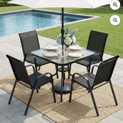Black Patio Set With Weight And Umbrella 