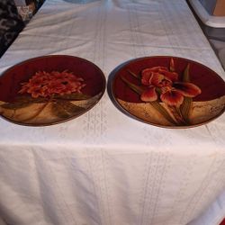2 Ceramic/Porcelain Vtg. Hand Painted  Floral Plates