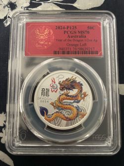 2024 P125 Australia 50c Year of the Dragon 1/2 oz Silver PCGS MS70 Orange Left