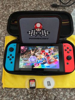 Nintendo Switch Neon Red/Neon Blue w/ MARIO KART 8 GAME & CASE. No Dock. 16GB SD