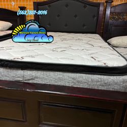 Full Cherry Solid Wood Leather Headboard  Bed Frame 