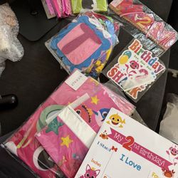 Baby little shark girl birthday #2 party decor supply