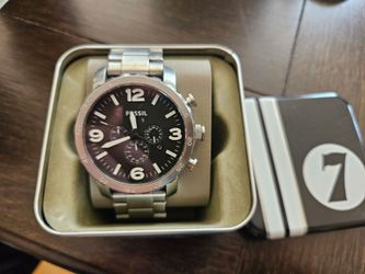 Fossil watch, new battery, stainless steel, fossil box