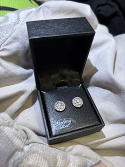 Sterling Silver Button Earrings 1/10CT