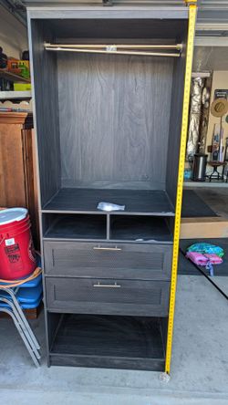 Dark Gray Wardrobe Closet with Drawers and Shelves