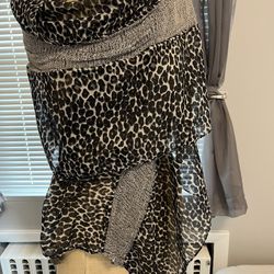 Leopard Wrap Shawl With Knitted Section 